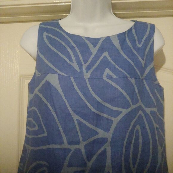 Lafayette 148 New York Blue Geometric 100% Linen Sleeveless Beachy Resort Dress - Picture 3 of 10